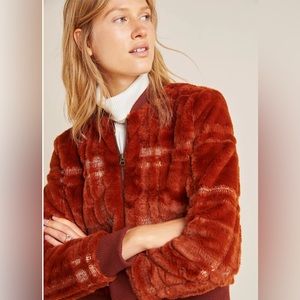 Anthropologie Plaid Teddy Bomber Jacket size XS LIKE NEW CONDITION